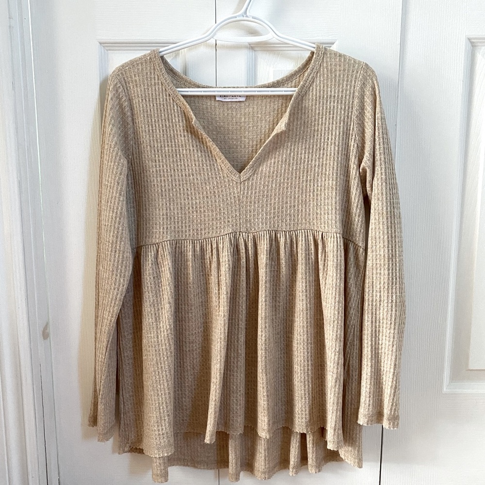 FIRST LOVE | Long Sleeve Waffle Peplum
